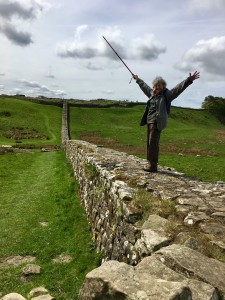 At last, a bit of real Wall - originally much taller, up to eleven courses. I walk on the path, it's Ann on the Wall